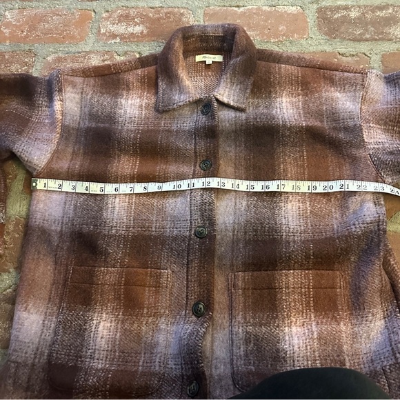 Madewell Brushed Plaid Knit Shirt Jacket Faded Fig Button Pockets Women medium - Picture 5 of 16